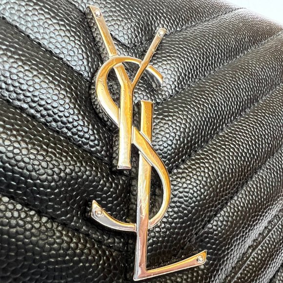 YSL Saint Laurent MONOGRAM CHAIN WALLET | BLACK GRAIN DE POUDRE EMBOSSED LEATHER - Picture 5 of 16